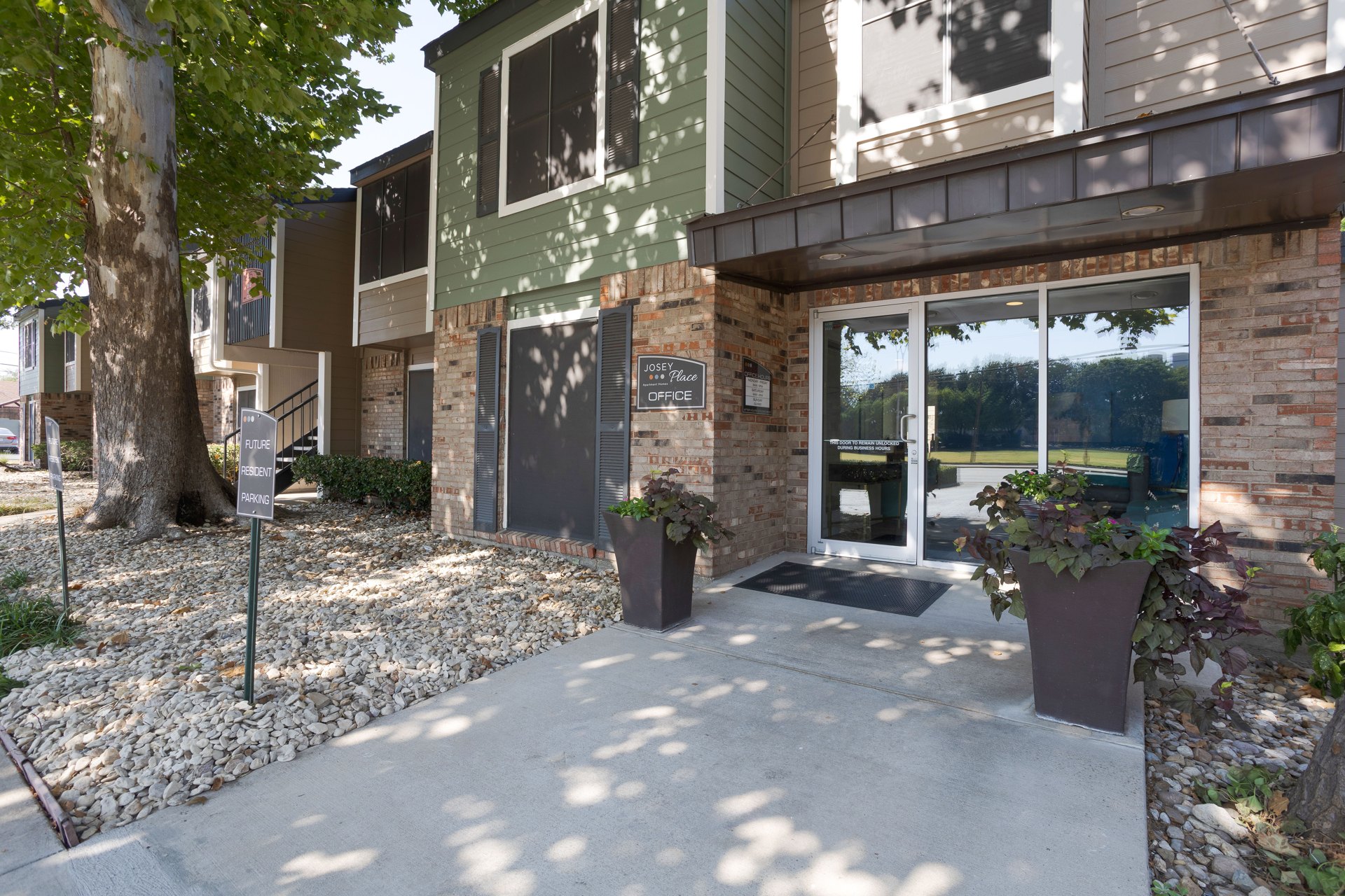 Landscaping and walkway at the Josey Place leasing office