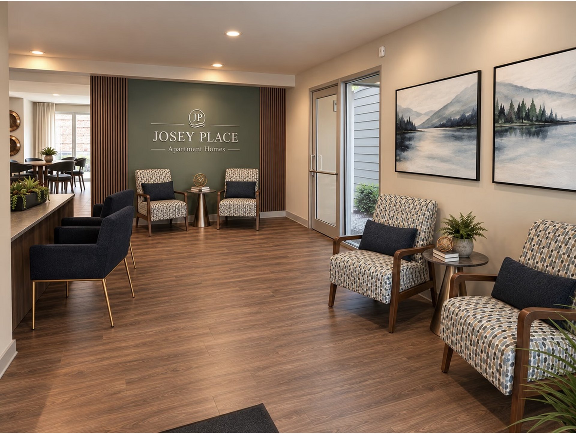 Josey Place leasing reception and seating area