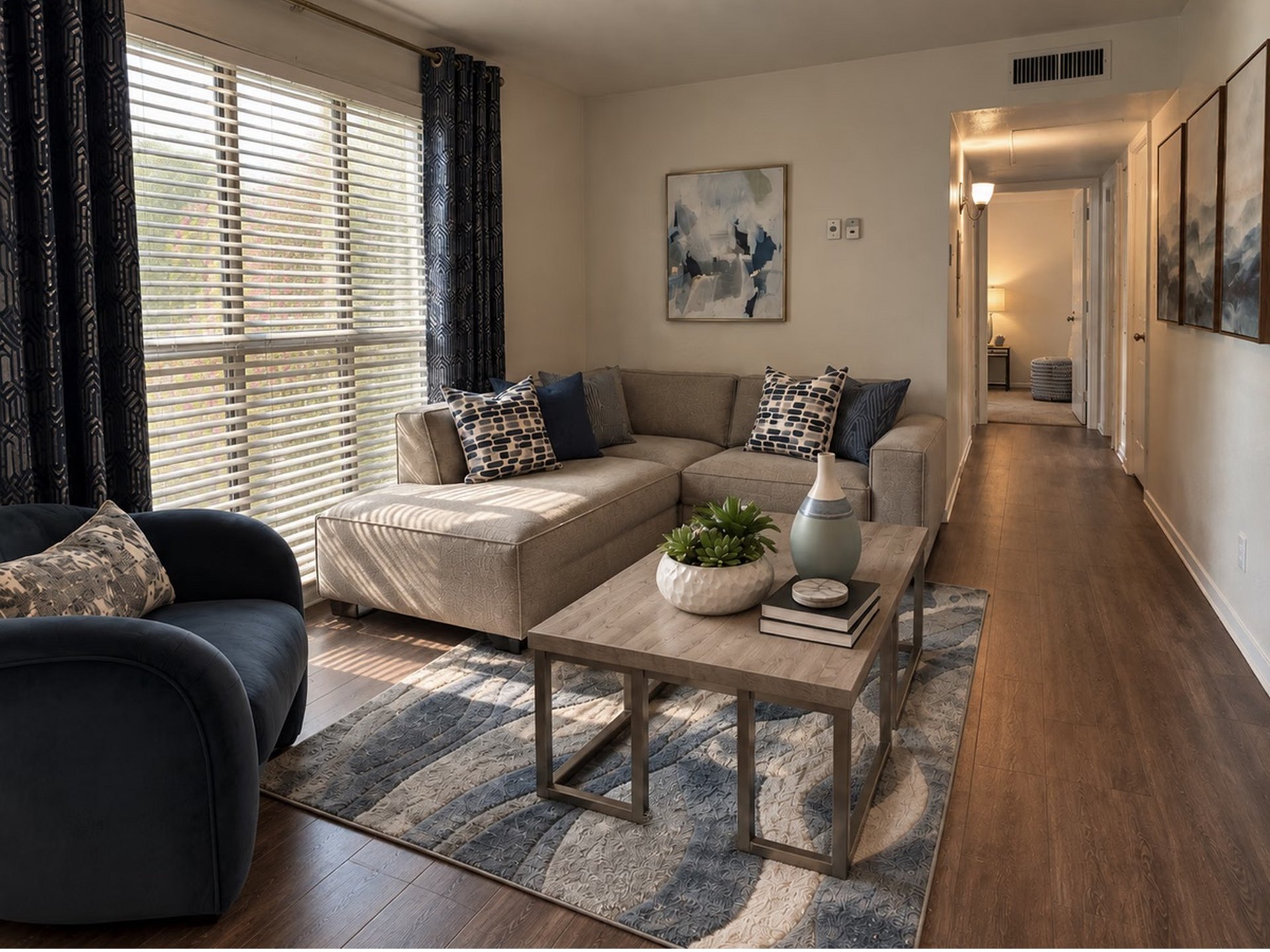 Furnished apartment living room at Josey Place